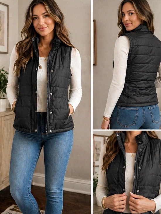 Jackets & Blazers - Black Puffer Vest Snap Button Only NO ZIP Priced to Sell🔥